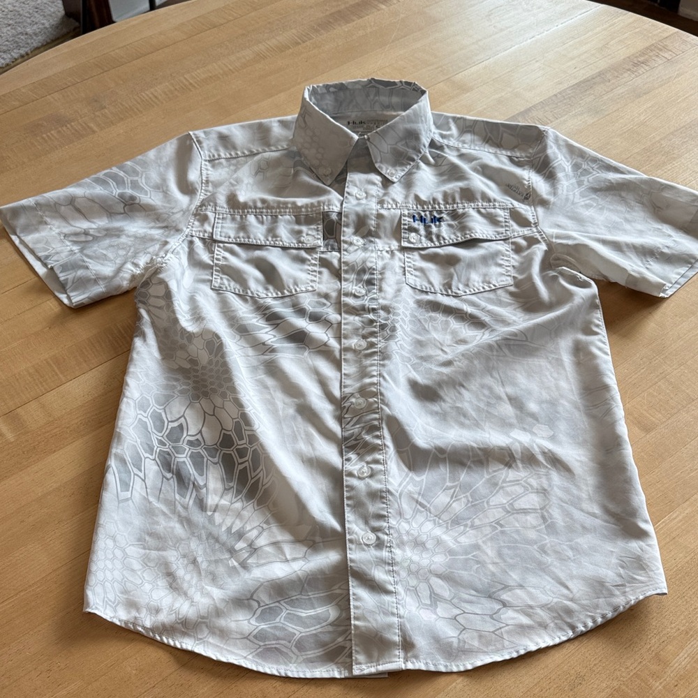 Huk Light Gray Patterned Button-Down Shirt - image 1